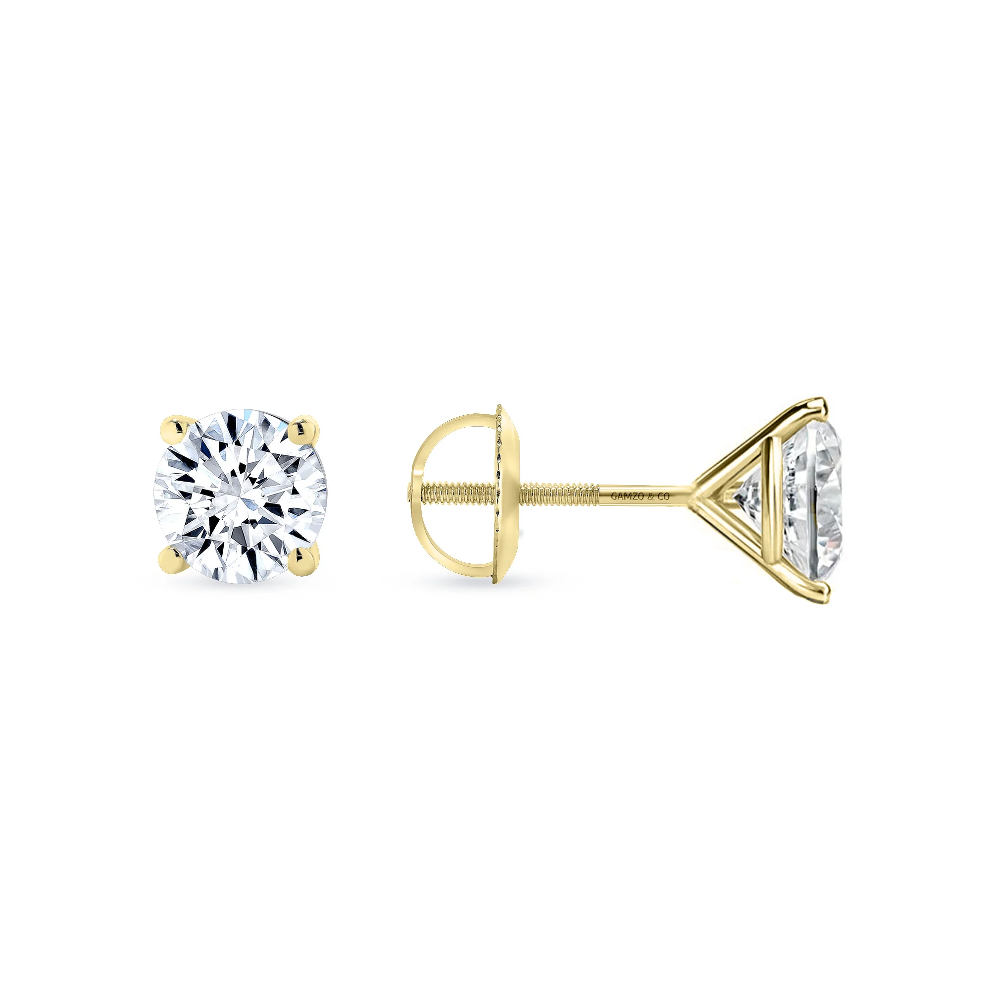 Diamond Stud Earrings - 4 Prong Screw Back Martini Setting - Image 3