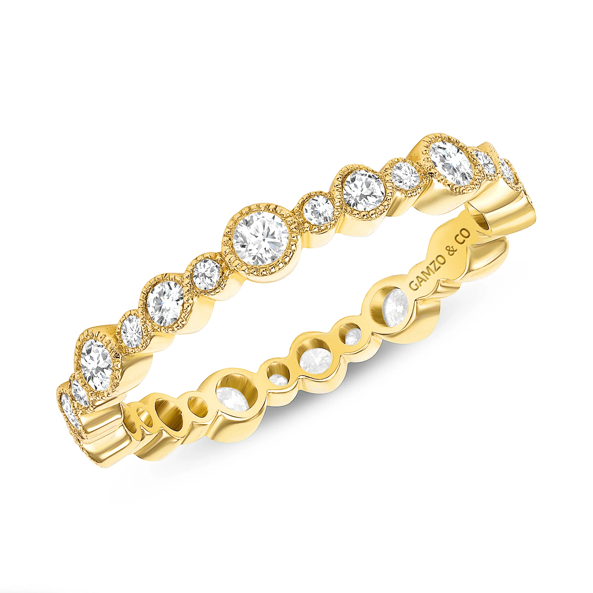 Round Diamond Flush Set Eternity Ring with Milgrain - Image 2