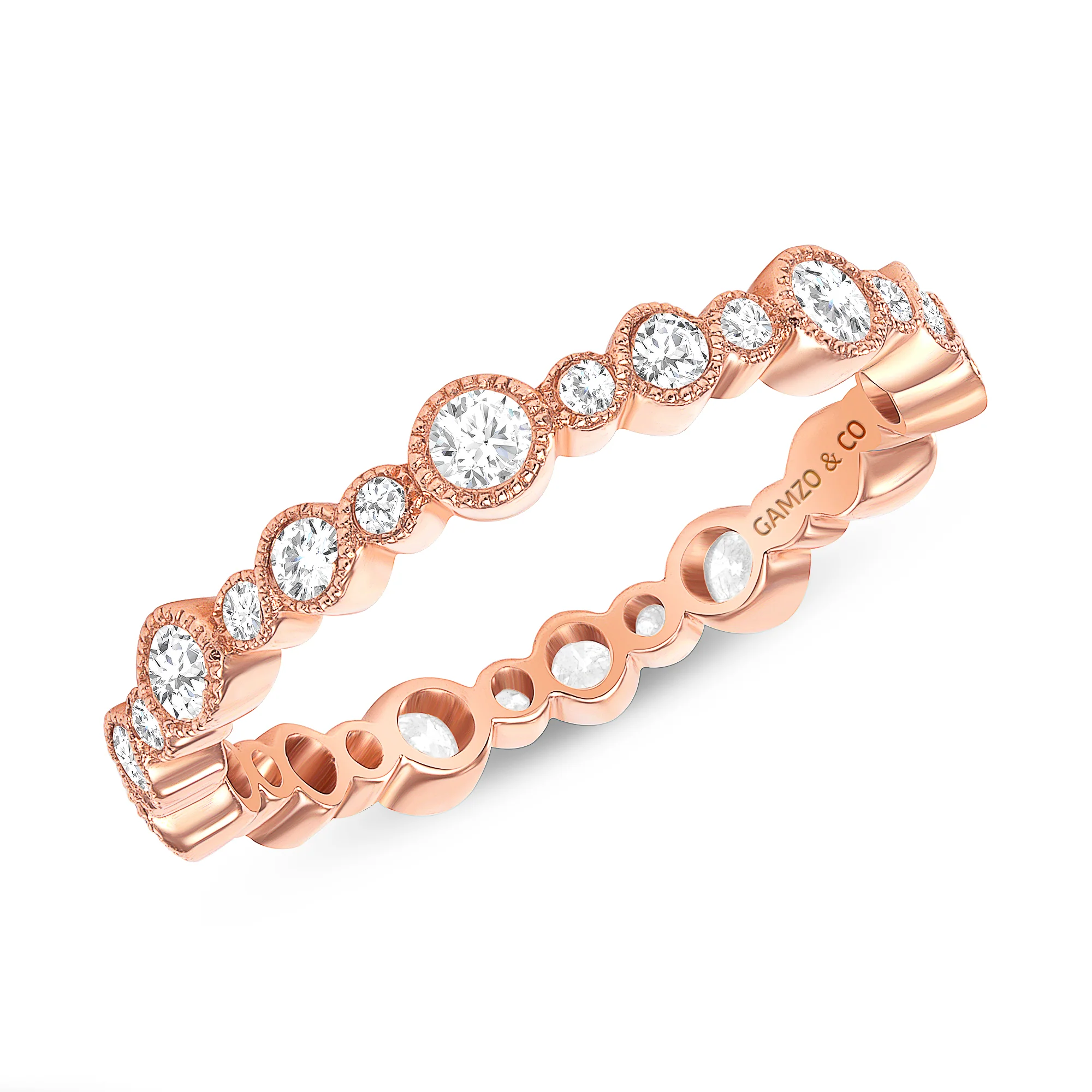 Round Diamond Flush Set Eternity Ring with Milgrain - Image 3
