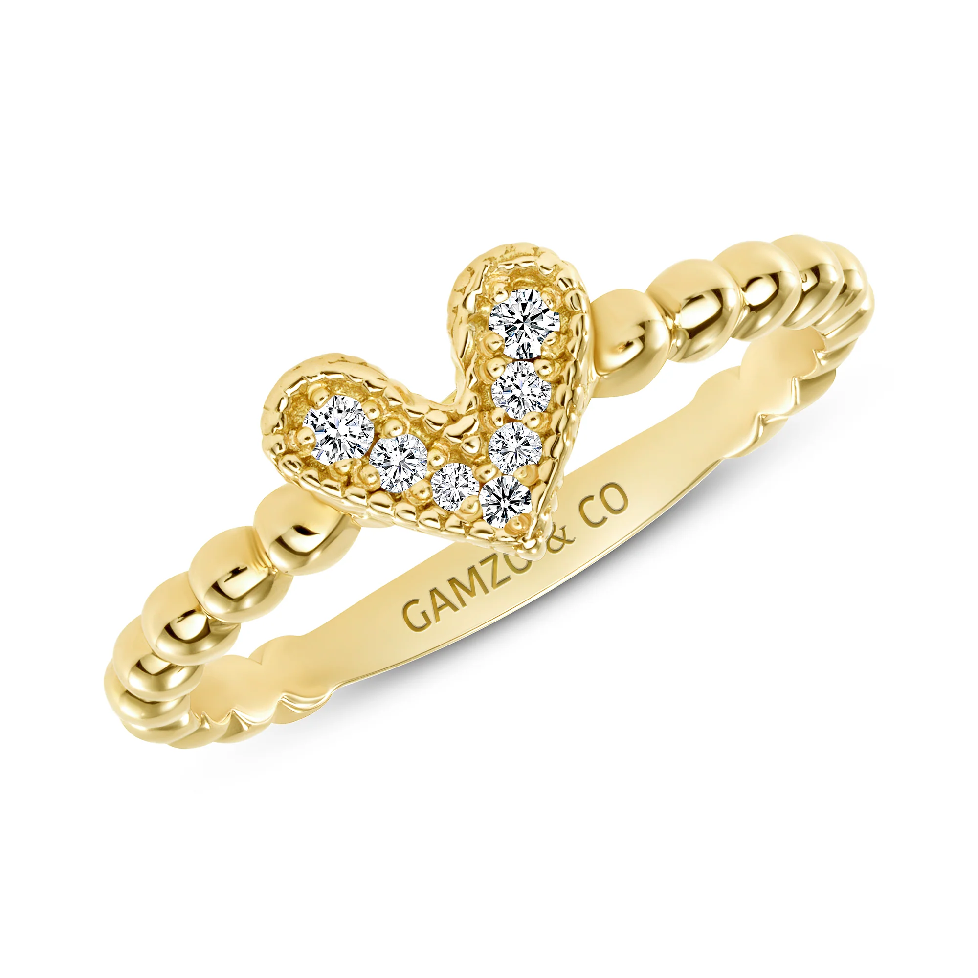 Round Diamond Heart Beaded Fashion Ring - Image 2