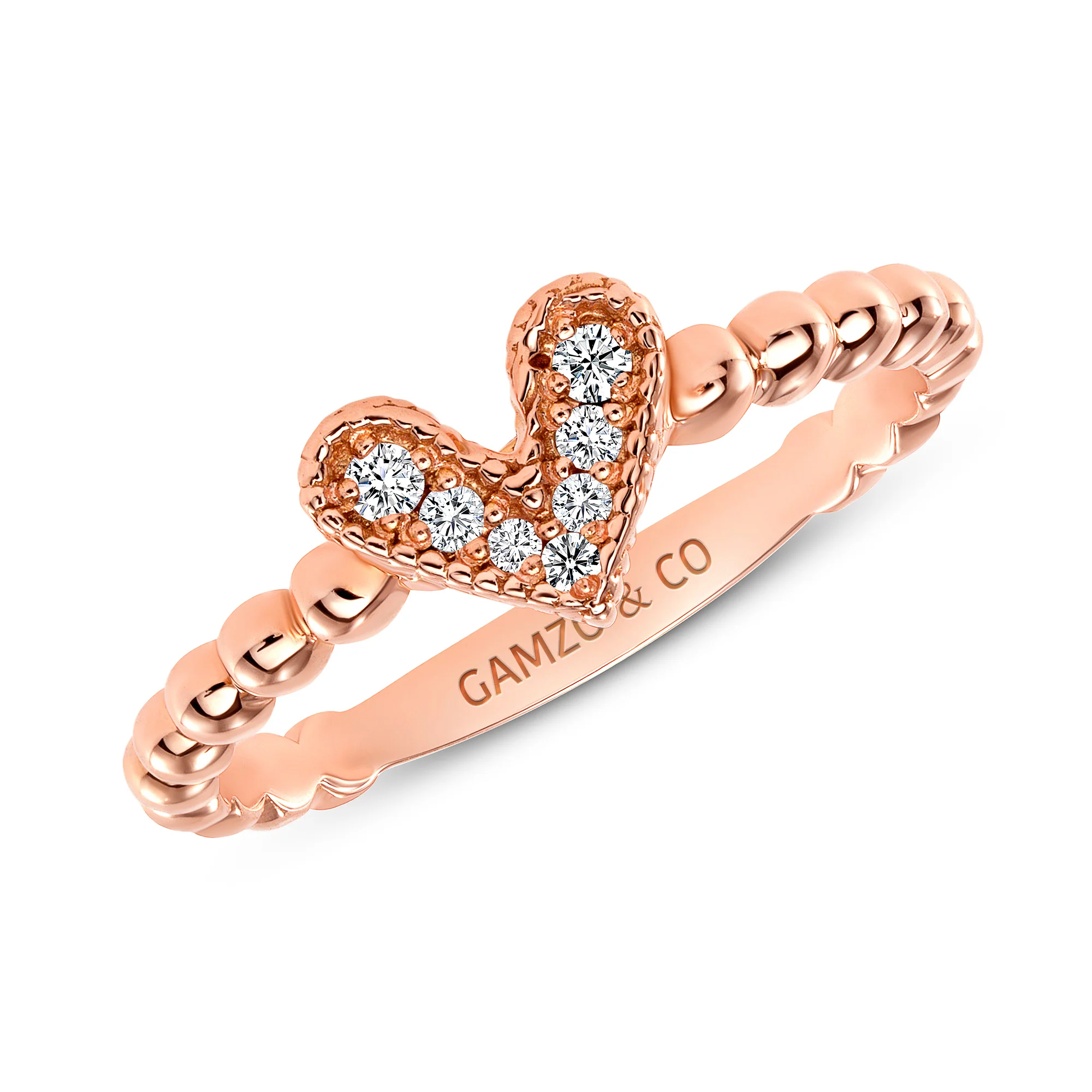 Round Diamond Heart Beaded Fashion Ring - Image 3