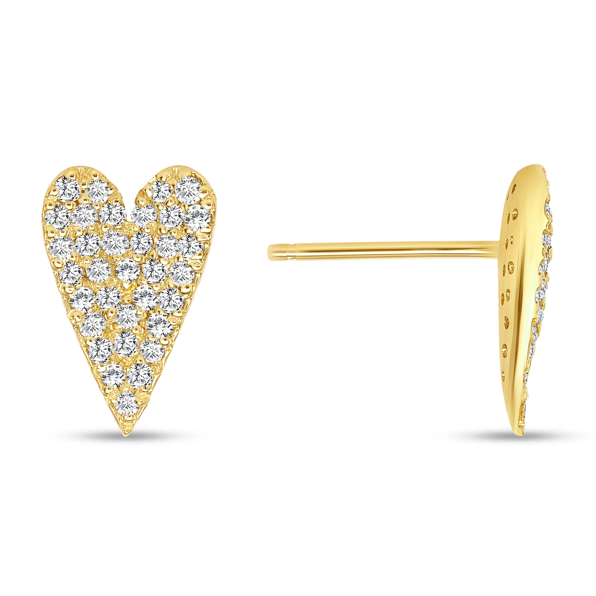 Round Diamond Heart Shape Stud Earrings Set - Push Back - Pave Set - Image 2