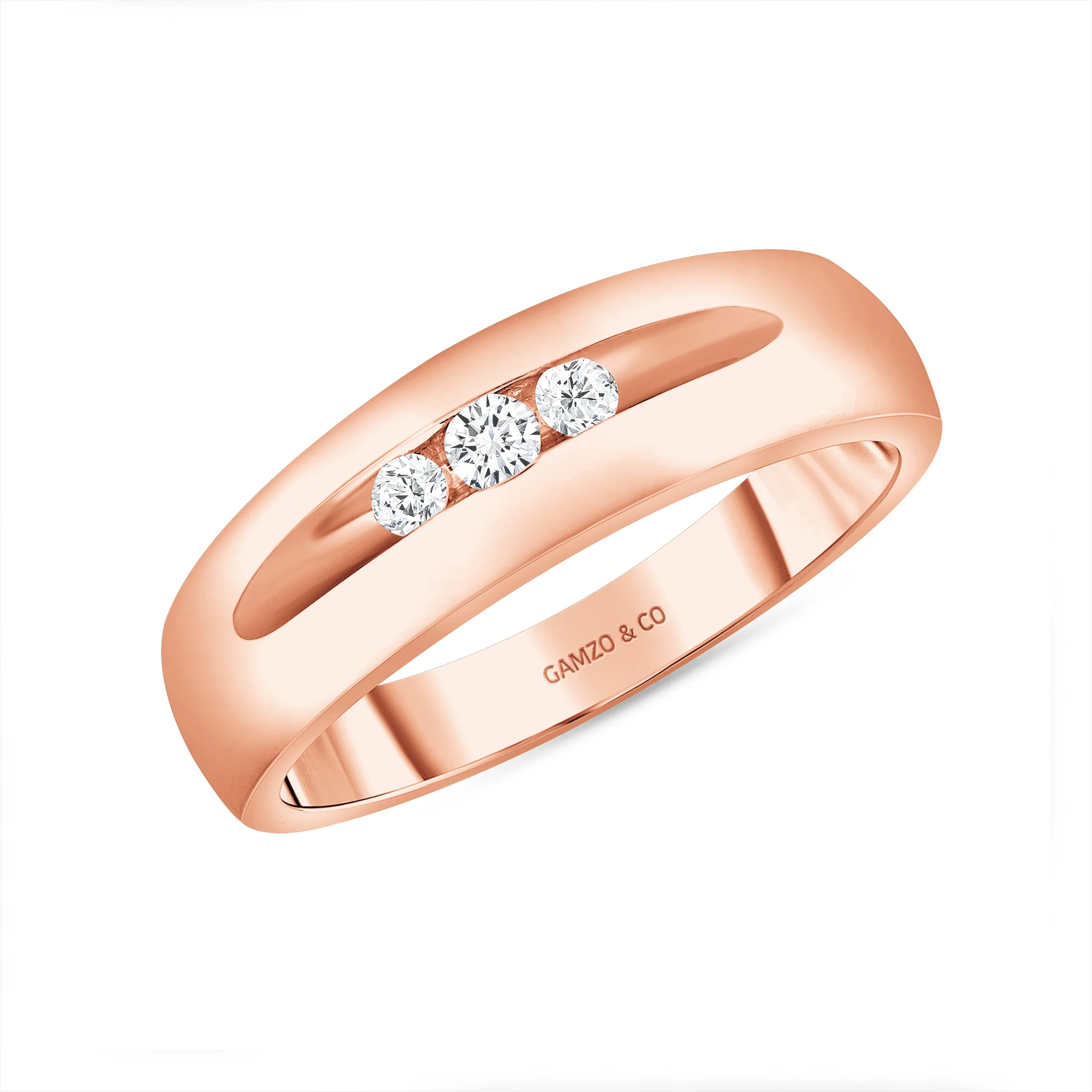 Round Diamond Men's Three Stone Ring - Image 3