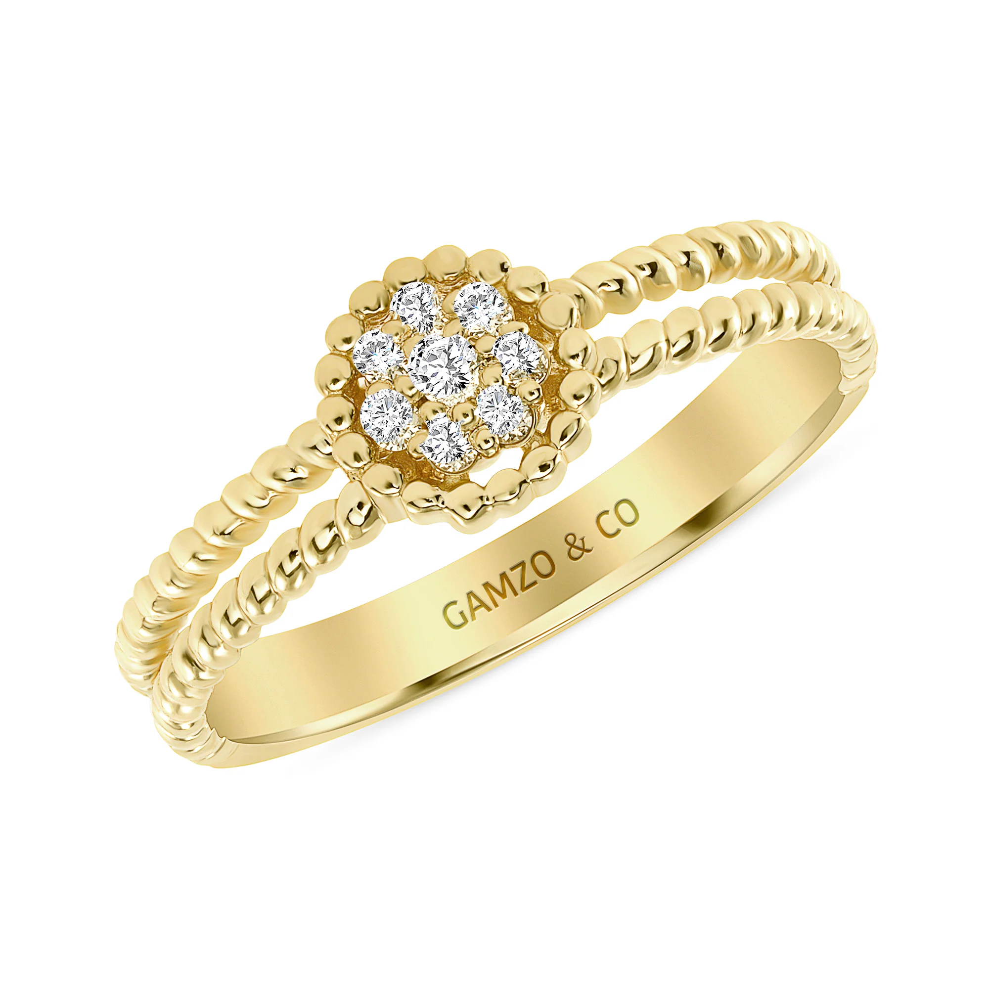 Round Diamond Pave Set Cluster Beaded Ring - Image 2