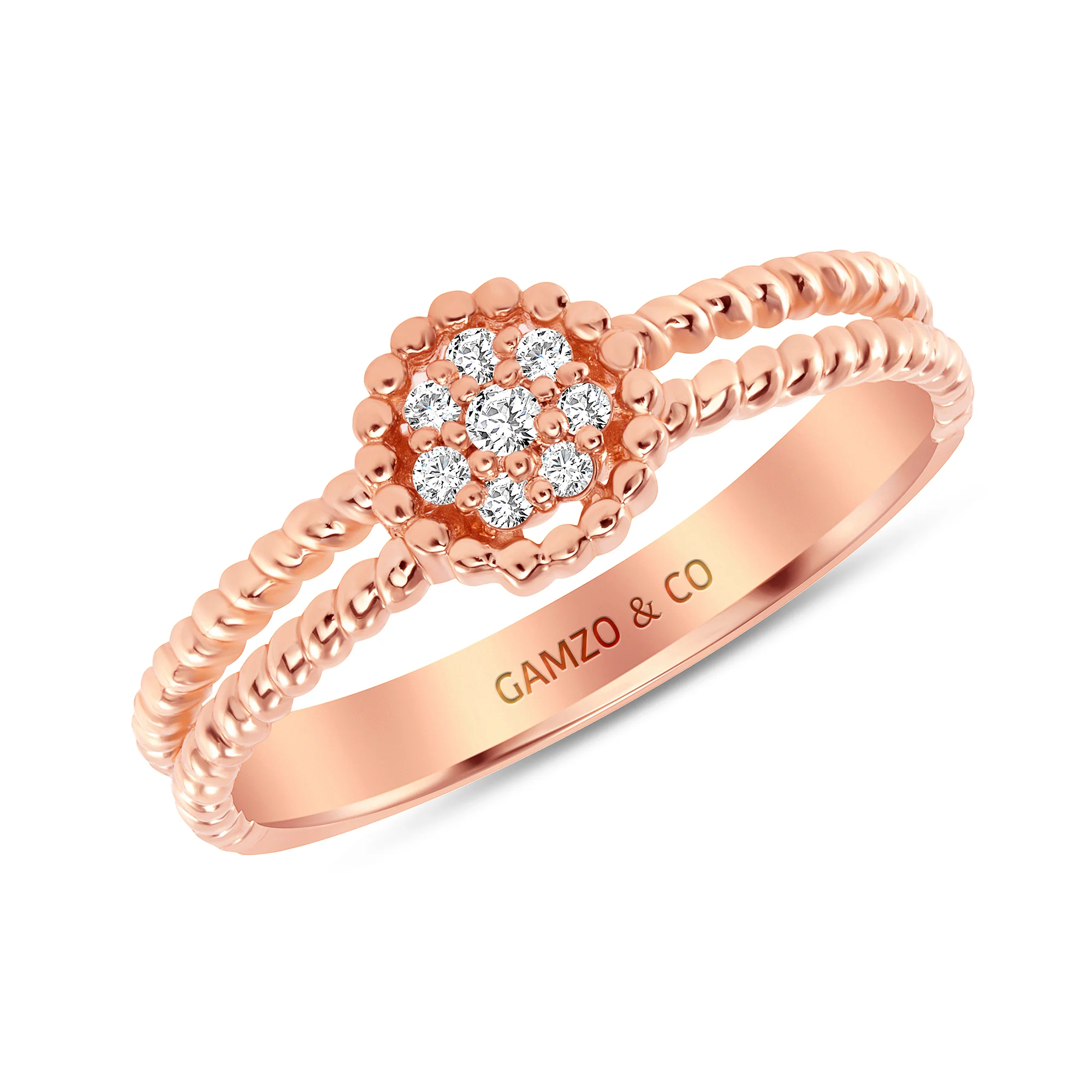 Round Diamond Pave Set Cluster Beaded Ring - Image 3