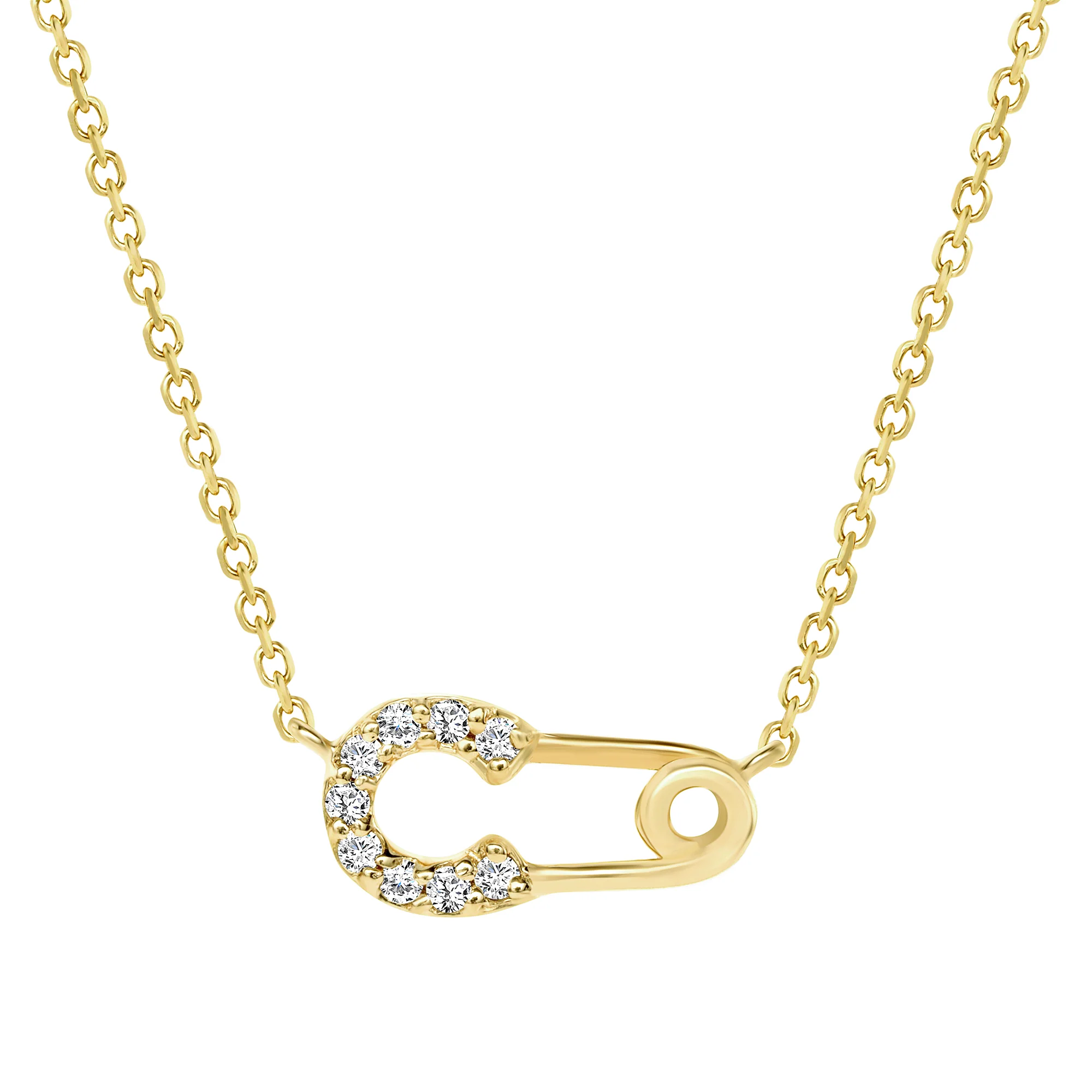 Round Diamond Safety Pin Pendant Necklace - Image 2