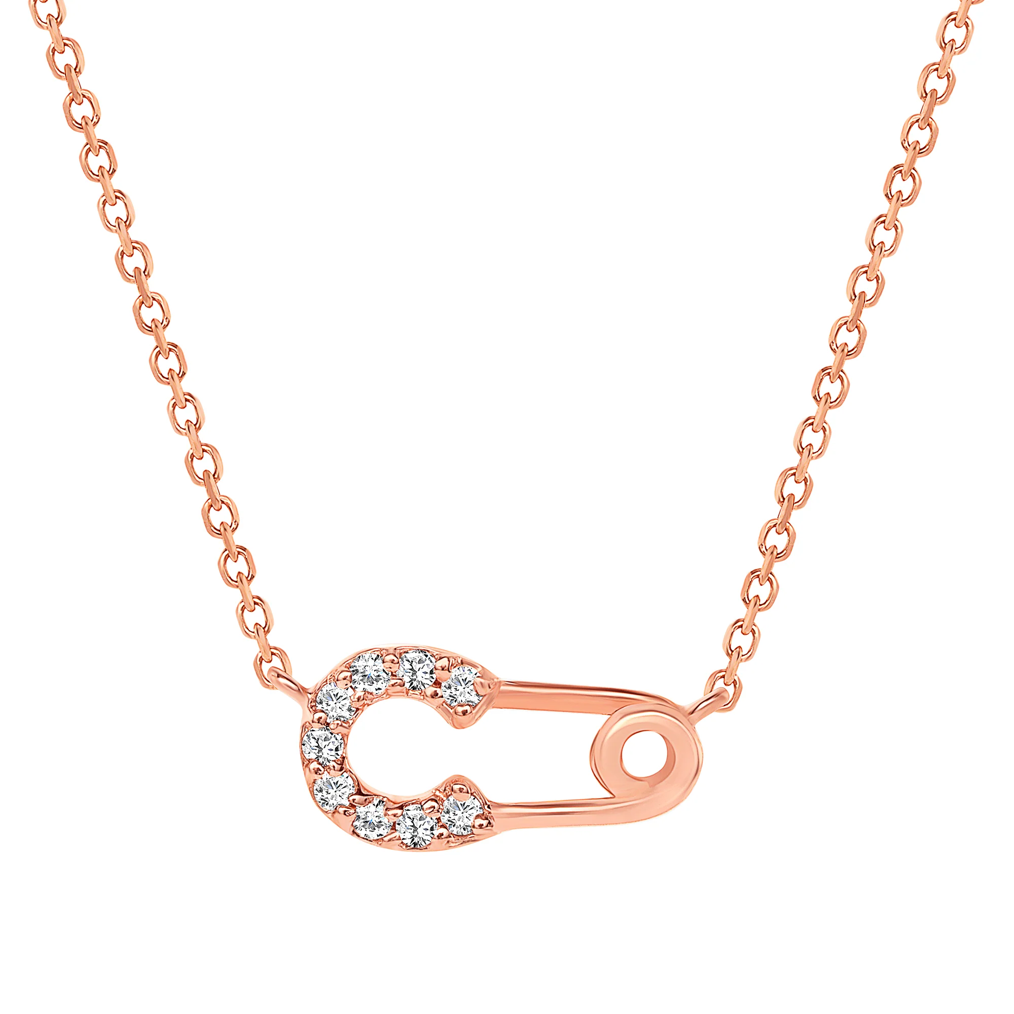 Round Diamond Safety Pin Pendant Necklace - Image 3