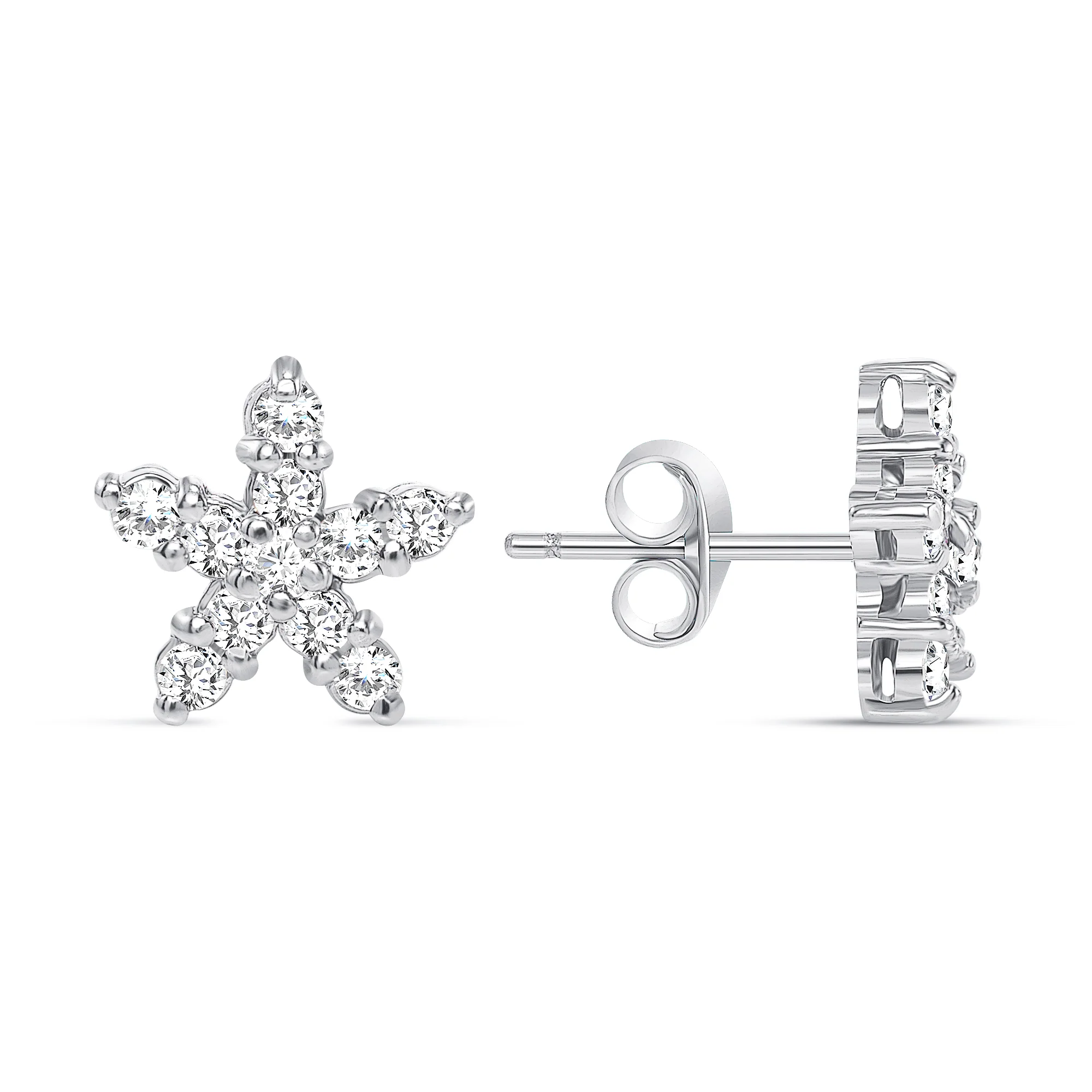 Round Diamond Star Shape Stud Earrings Set - Push Back