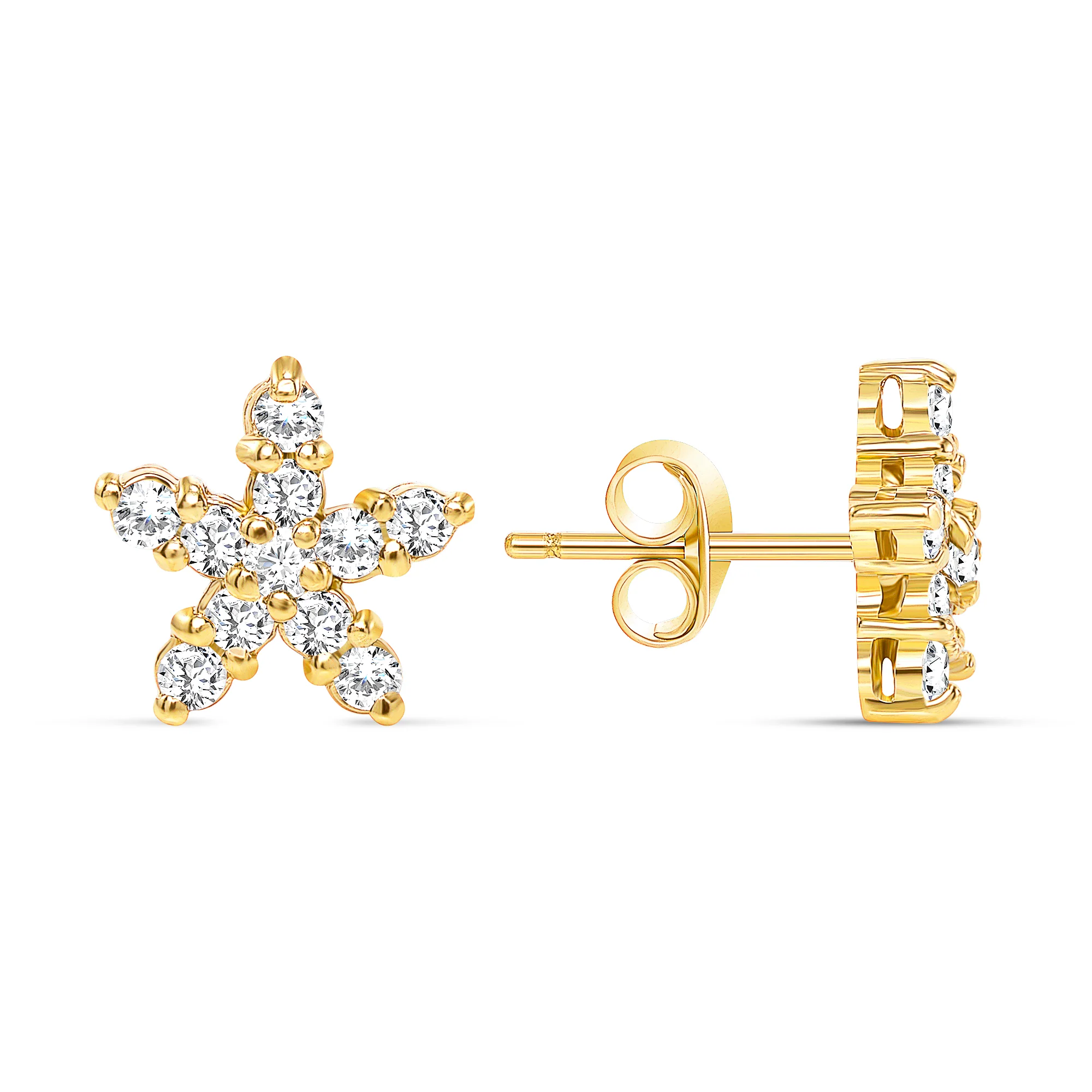 Round Diamond Star Shape Stud Earrings Set - Push Back - Image 2