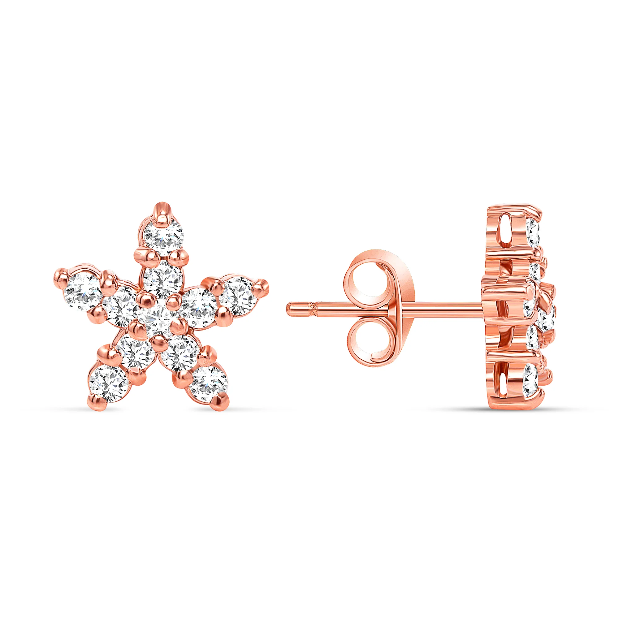Round Diamond Star Shape Stud Earrings Set - Push Back - Image 3